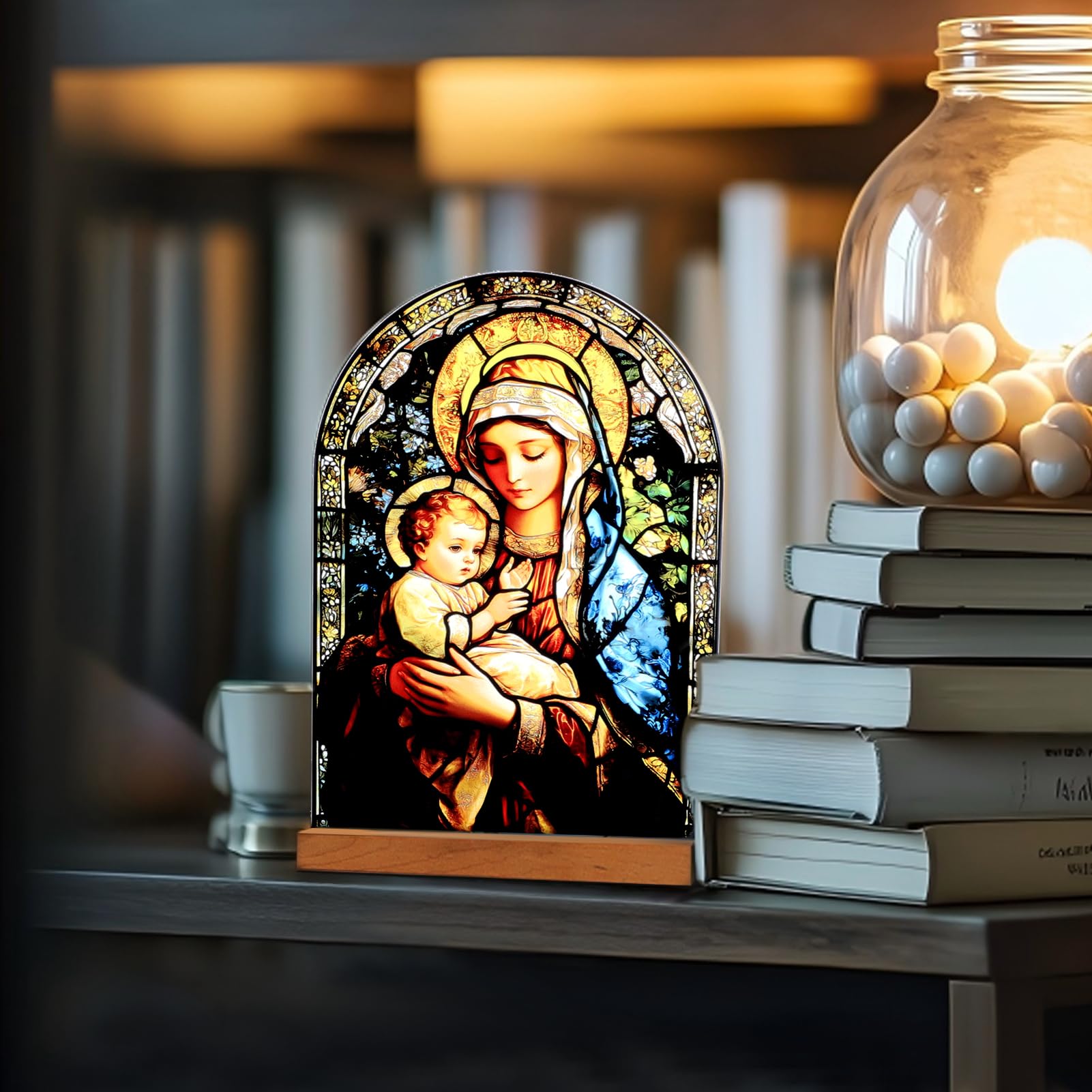 Icône Vierge Marie Christ Jésus Catholique Décoration de Table Acrylique Debout Maison Autel Cadeaux Chrétiens
