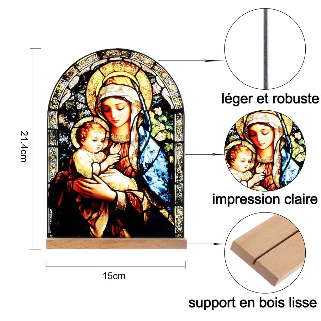 Icône Vierge Marie Christ Jésus Catholique Décoration de Table Acrylique Debout Maison Autel Cadeaux Chrétiens
